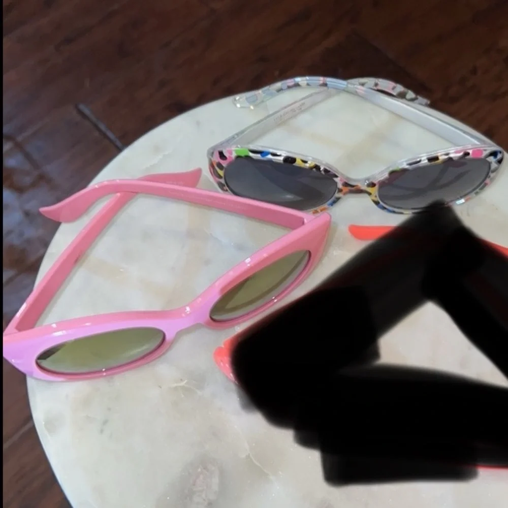 Youth girl fashion set of 2 sunglasses pink cat eye & neon w/ black animal print
